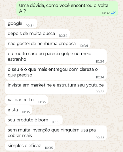 Mensagem de Casa di Pão no Whatsapp do Volta Aí